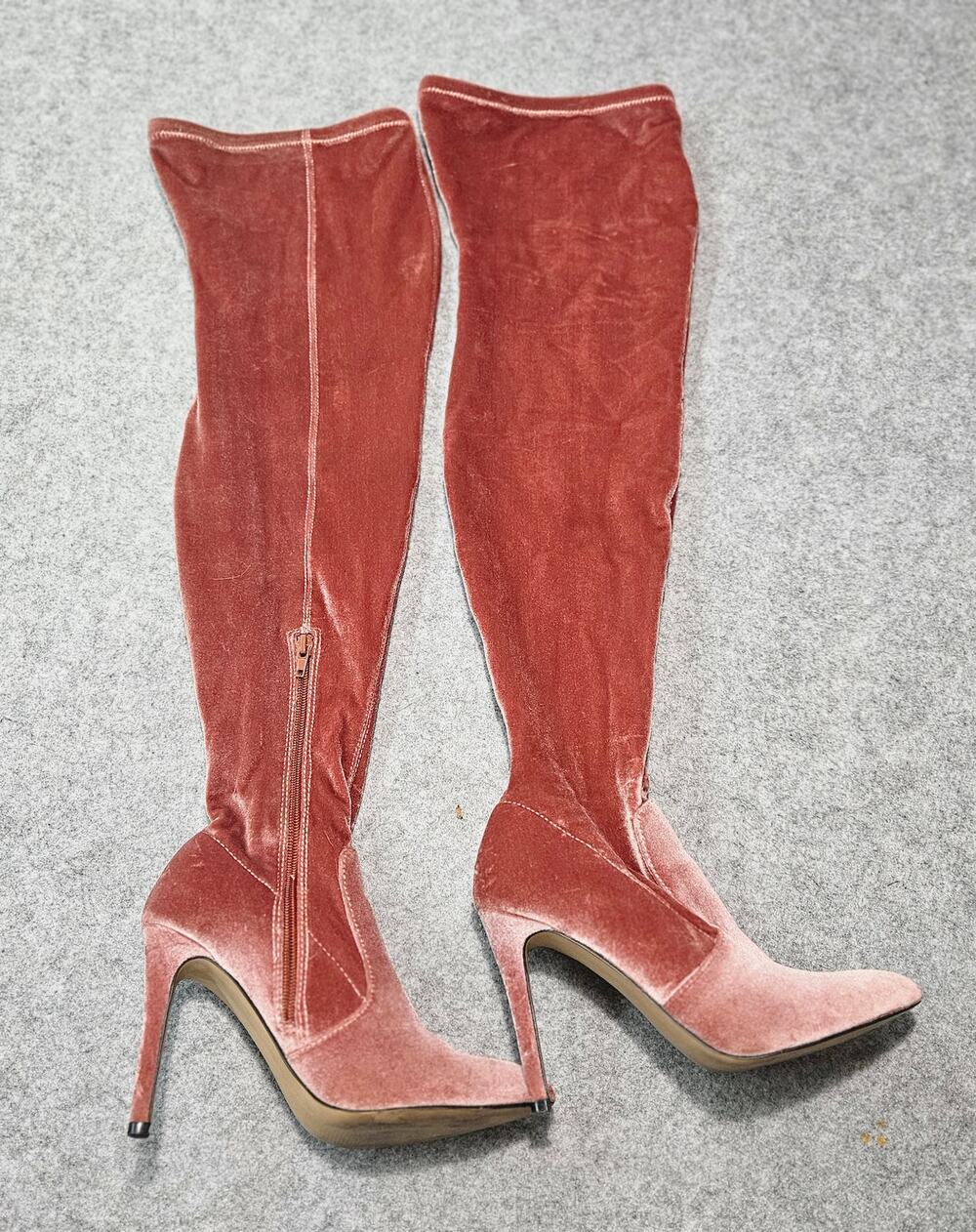 Steve Madden Pink Velvet Over The Knee Boots 4" Stiletto  Size 6.5